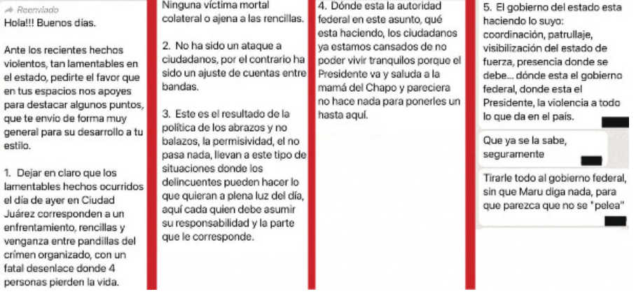 Mensajes enviados por Javier Corral a la producción de Aristegui Noticias.
