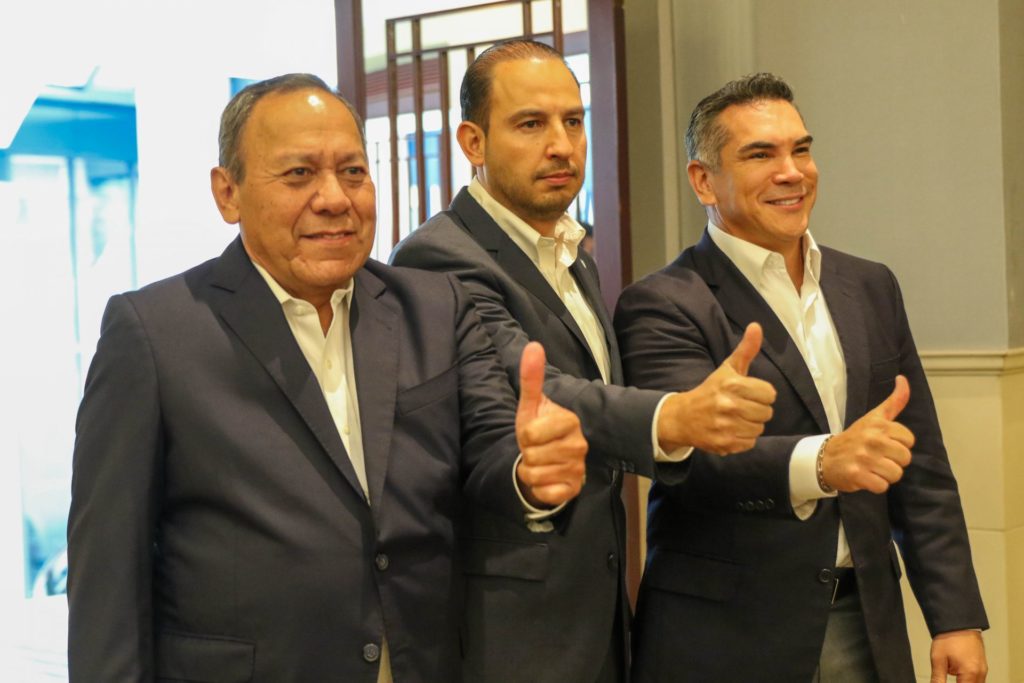 Alejandro Moreno Cárdenas, líder del PRI, Marko Cortés, líder del PAN, y Jesús Zambrano, líder del PRD. Foto: Cuartoscuro