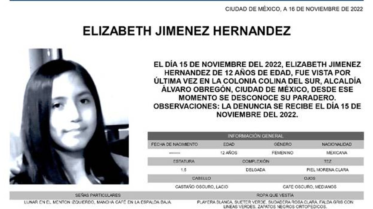 Piden los padres de la menor Elizabeth Jiménez el apoyo de la alcaldesa de Álvaro Obregón para la búsqueda de su hija