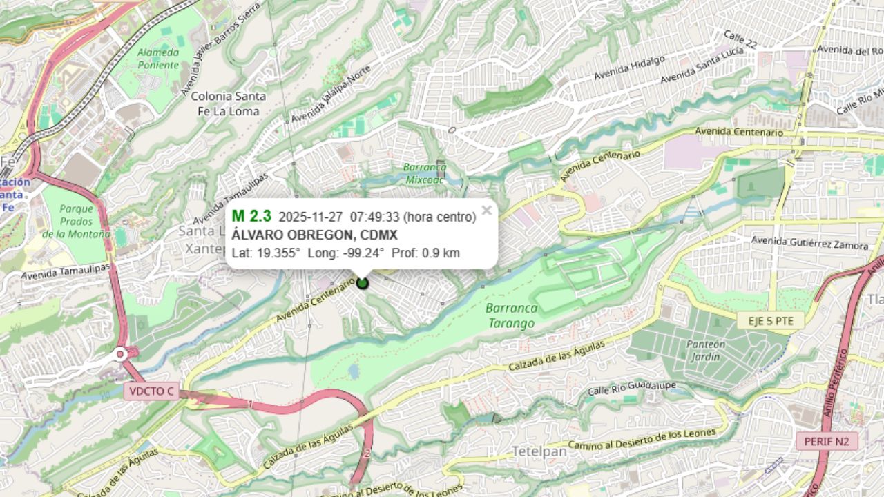 Microsismo de 2.3 sacude zona poniente de la CDMX