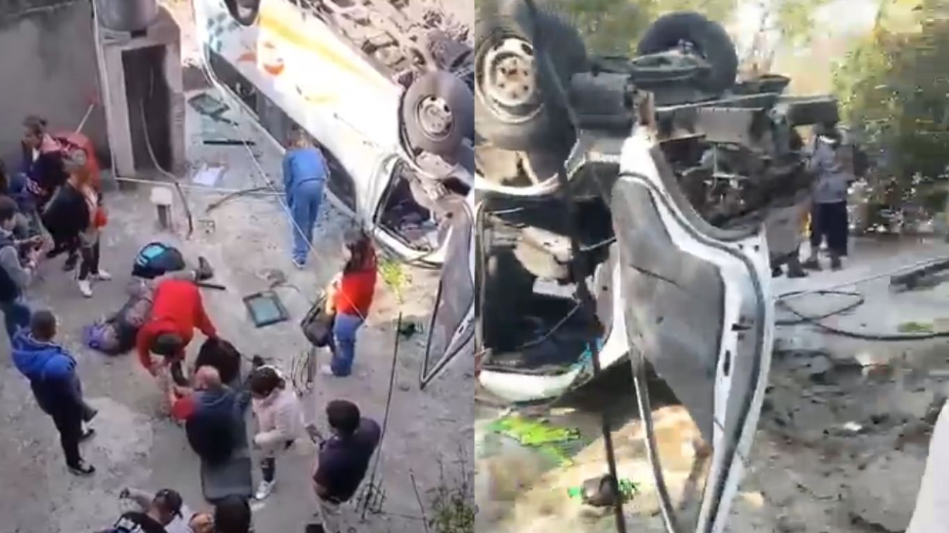 Combi cae en barranca de seis metros en Nicolás Romero