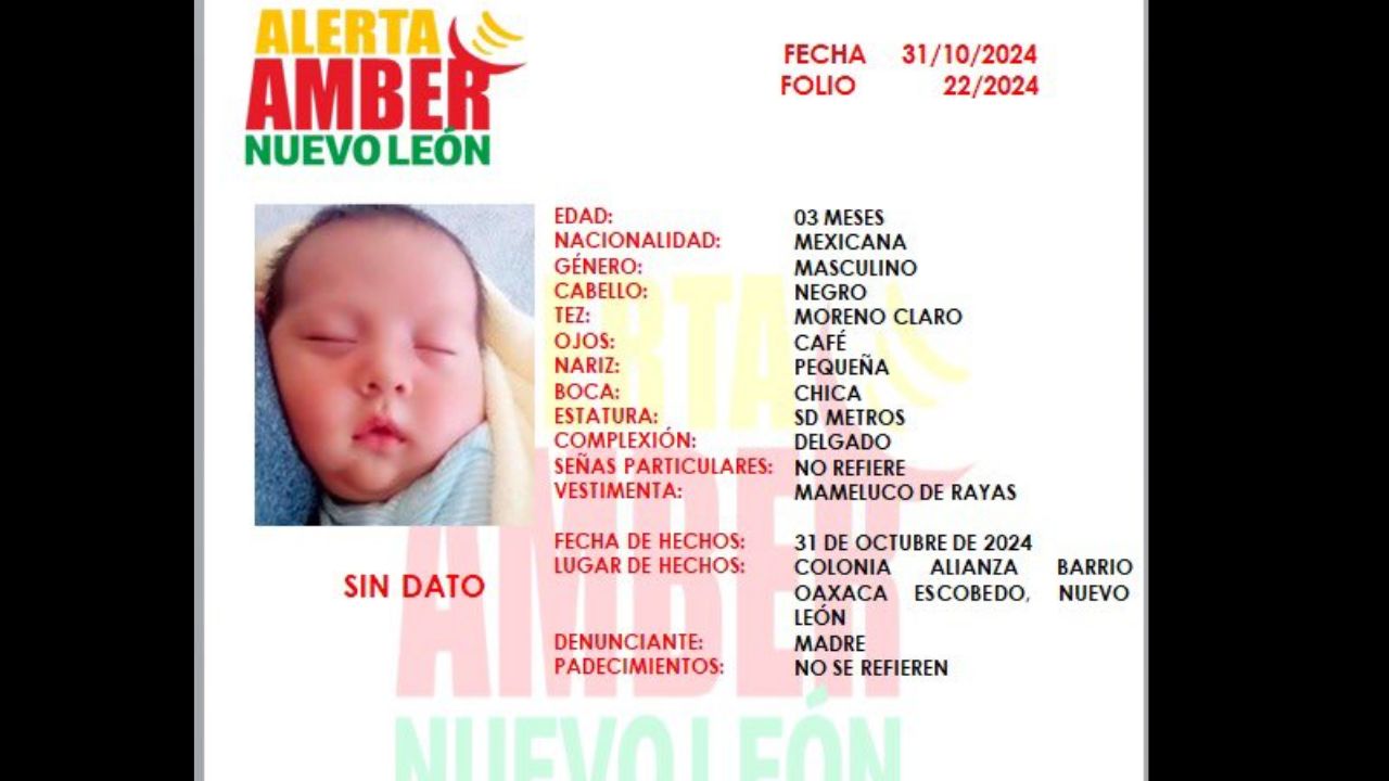 Activan Alerta Amber en Nuevo León por bebé recién nacido