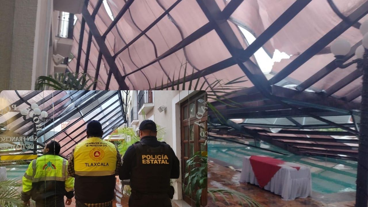 Granizada en Tlaxcala colapsa techo de hotel