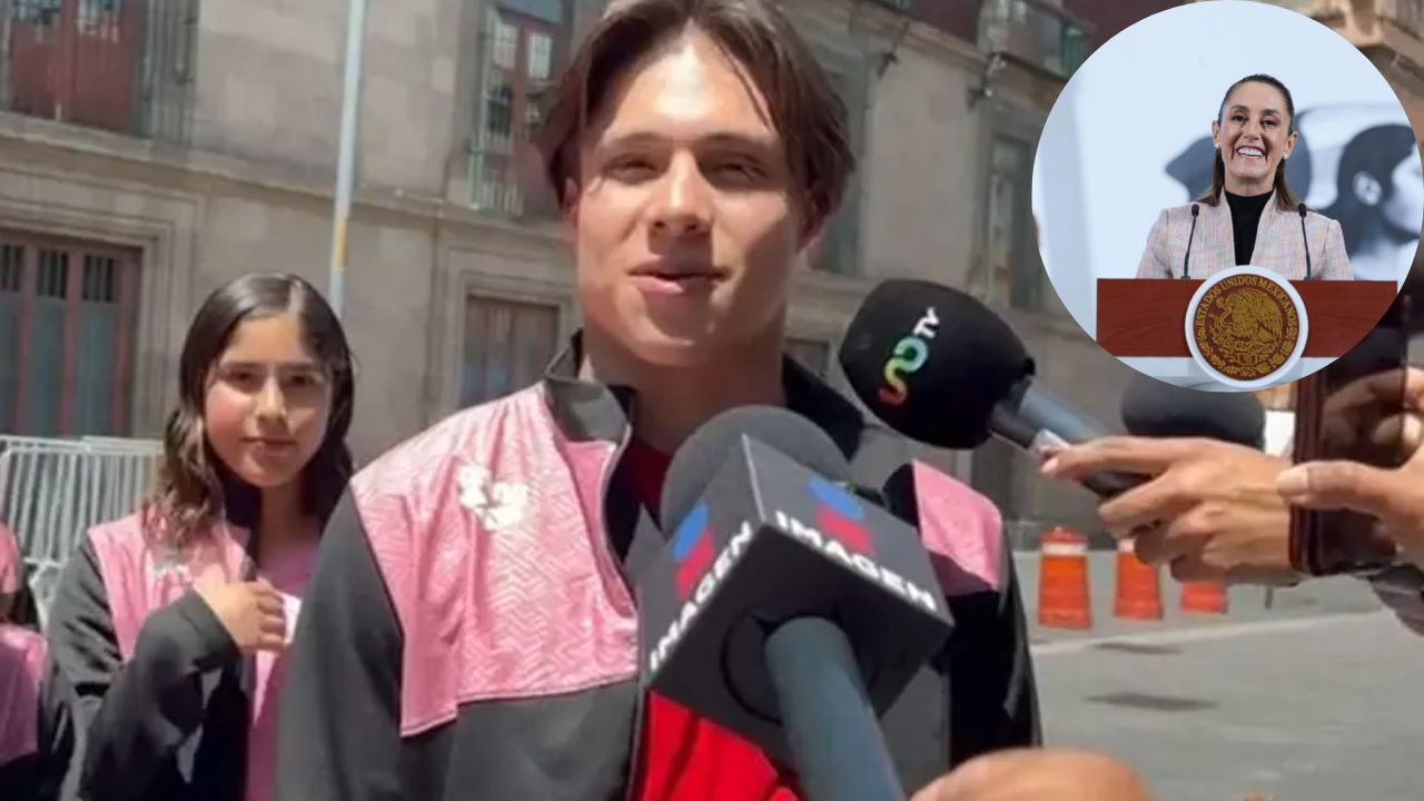 Sheinbaum recibe al clavadista, Osmar Olvera en Palacio Nacional 