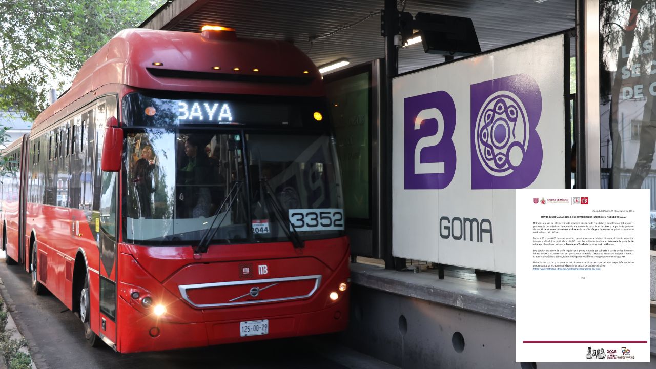 ¡Entérate! Línea 2 del Metrobús operará hasta la 1:00 a.m