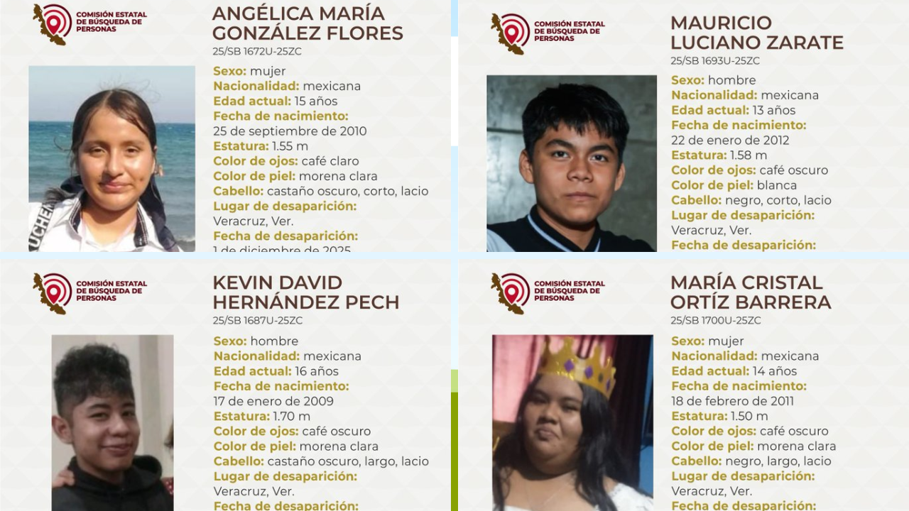 Reportan desaparición de cuatro menores en Veracruz