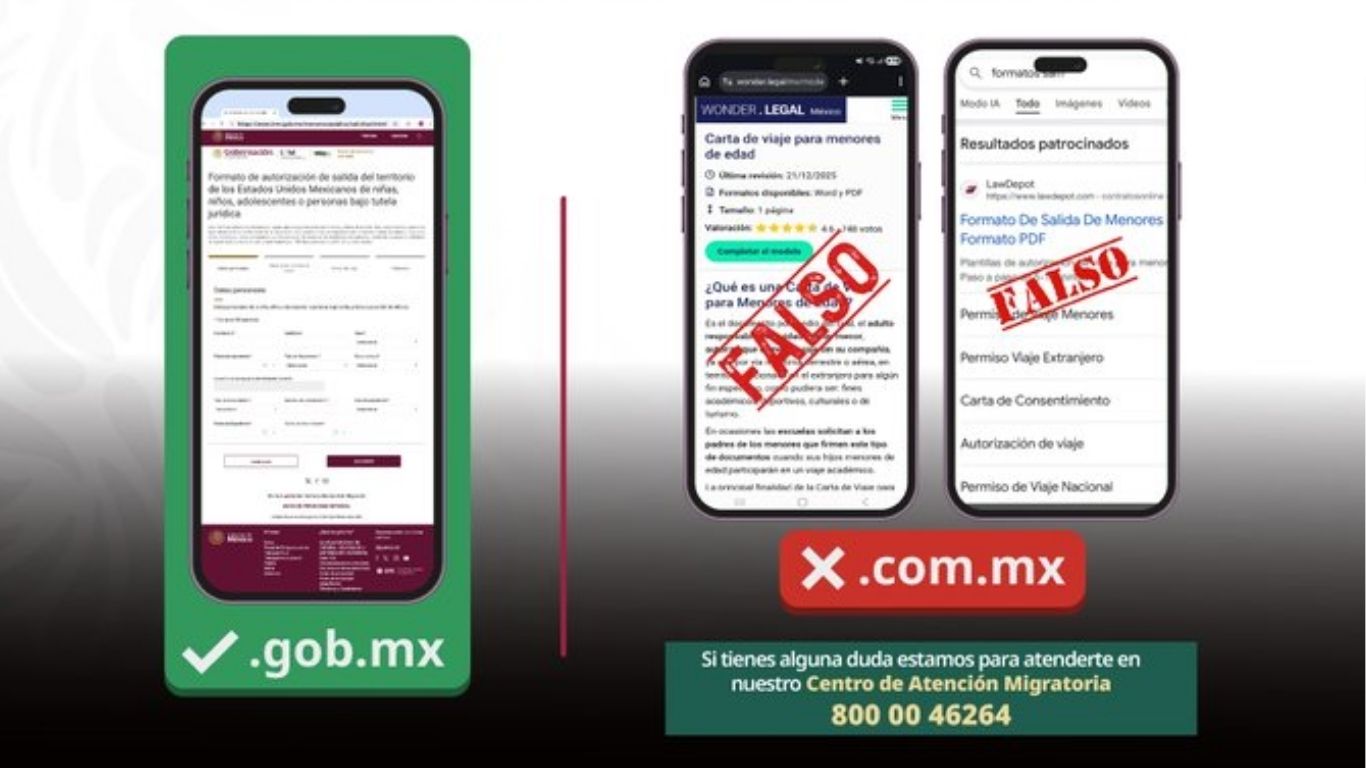 INM advierte sobre páginas falsas para trámites de menores